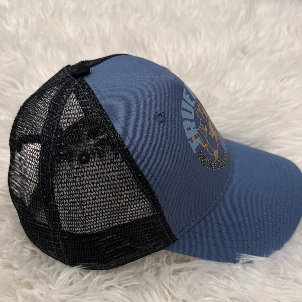 NWT True Religion Blue and Black Logo Trucker Hat